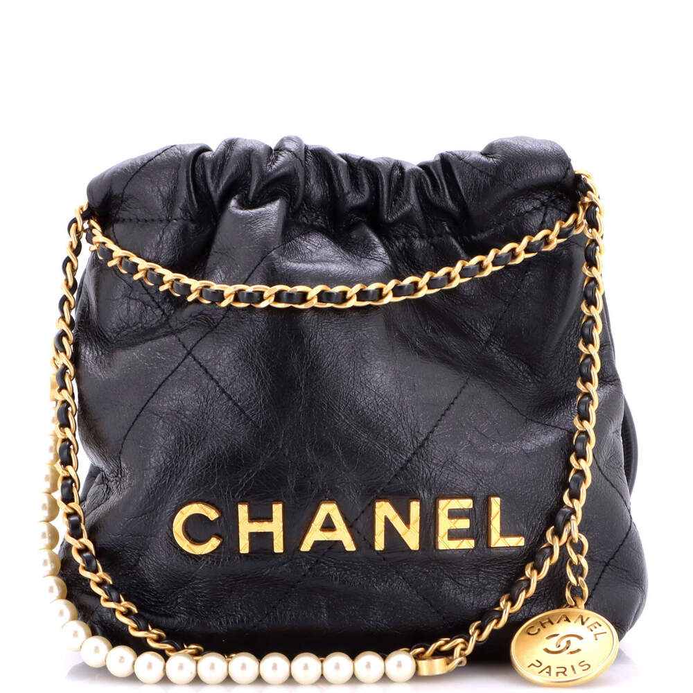 Chanel Mini 22 Chain Hobo Quilted Calfskin with Pearl Chain